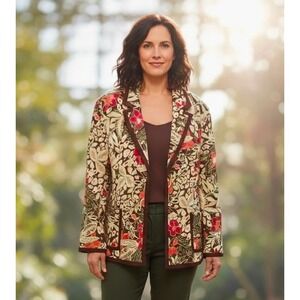 Leslie Fay Woman Floral Print Blazer Jacket Brown Red Green Women's Size 24W